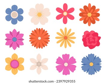 Abstract flowers, top view. Spring flora. Flat vector illustration on white background
