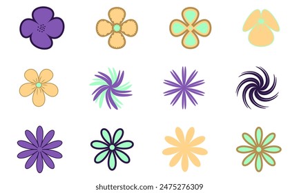 Abstract flowers, top view. Spring flora. Flat vector illustration on white background