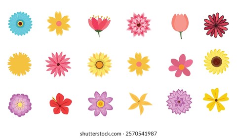 Abstract flowers, top view. Spring flora. Flat vector illustration on white background