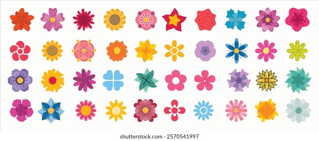 Abstract flowers, top view. Spring flora. Flat vector illustration on white background