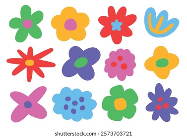 Abstract flowers, top view. Spring flora. Flat vector illustration on white background