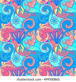 abstract flowers varicolored seamless pattern