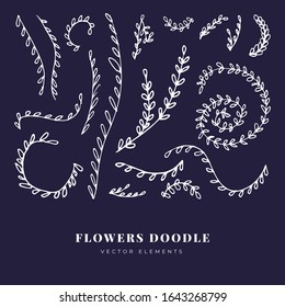 Abstract Flowers Vector doodle twigs Templates Set. Retro Floral Illustration with Classy Typography. Feminine Logo. Modern Logo Template for florist, photographer, fashion blogger, design studio.