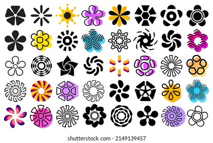 Abstract flowers, vector floral design elements. Flat floral icons, geometric ornament set, group of decorative designs.