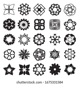 Abstract flowers vector icon set, black flower set. illustrations in black colors for stickers, labels, tags, gift wrapping paper, scrapbooking.