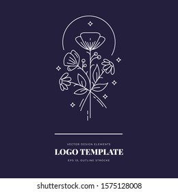 Abstract Flowers Vector Signs or Logo Templates Set. Retro Floral Illustration with Classy Typography. Feminine Logo. Modern Logo Template for florist, photographer, fashion blogger, design studio.