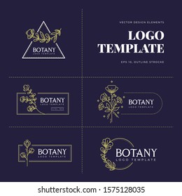 Abstract Flowers Vector Signs or Logo Templates Set. Retro Floral Illustration with Classy Typography. Feminine Logo. Modern Logo Template for florist, photographer, fashion blogger, design studio.
