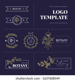 Abstract Flowers Vector Signs or Logo Templates Set. Retro Floral Illustration with Classy Typography. Feminine Logo. Modern Logo Template for florist, photographer, fashion blogger, design studio.