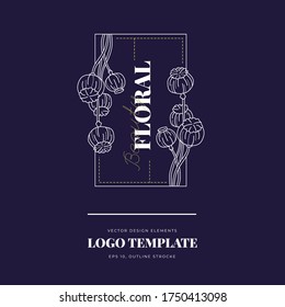 Abstract Flowers Vector Signs or Logo Templates. Retro Floral Illustration with Classy Typography. Feminine Logo. Modern Logo Template for florist, photographer, fashion blogger, design studio.