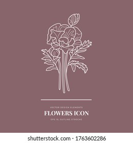 Señales de vectores de flores abstractas o plantillas de logotipos. Ilustración floral retro con tipografía clásica. Logo Femenino. Plantilla moderna de logotipo para florista, fotógrafo, blogger de moda, estudio de diseño.