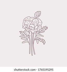 Señales de vectores de flores abstractas o plantillas de logotipos. Ilustración floral retro con tipografía clásica. Logo Femenino. Plantilla moderna de logotipo para florista, fotógrafo, blogger de moda, estudio de diseño.
