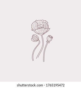 Abstract Flowers Vector Signs or Logo Templates. Retro Floral Illustration with Classy Typography. Feminine Logo. Modern Logo Template for florist, photographer, fashion blogger, design studio.