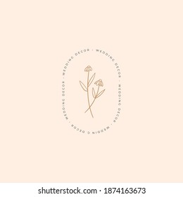 Abstract Flowers Vector Signs or Logo Templates. Retro Floral Illustration with Classy Typography. Feminine Logo. Modern Logo Template for florist, photographer, fashion blogger, design studio.