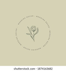 Señales de vectores de flores abstractas o plantillas de logotipos. Ilustración floral retro con tipografía clásica. Logo Femenino. Plantilla moderna de logotipo para florista, fotógrafo, blogger de moda, estudio de diseño.