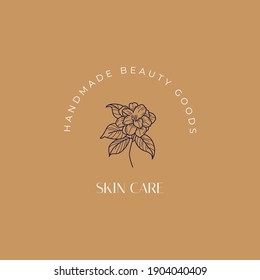 Abstract Flowers Vector Signs or Logo Templates. Retro Floral Illustration with Classy Typography. Feminine Logo. Modern Logo Template for florist, photographer, fashion blogger, design studio.