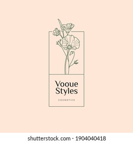 Abstract Flowers Vector Signs or Logo Templates. Retro Floral Illustration with Classy Typography. Feminine Logo. Modern Logo Template for florist, photographer, fashion blogger, design studio.