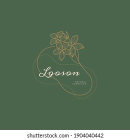 Abstract Flowers Vector Signs or Logo Templates. Retro Floral Illustration with Classy Typography. Feminine Logo. Modern Logo Template for florist, photographer, fashion blogger, design studio.