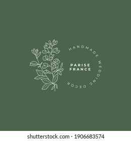 Abstract Flowers Vector Signs or Logo Templates. Retro Floral Illustration with Classy Typography. Feminine Logo. Modern Logo Template for florist, photographer, fashion blogger, design studio.