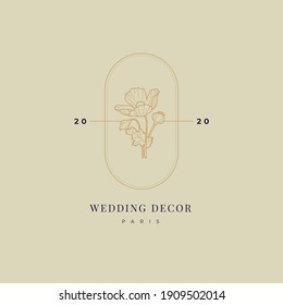 Abstract Flowers Vector Signs or Logo Templates. Retro Floral Illustration with Classy Typography. Feminine Logo. Modern Logo Template for florist, photographer, fashion blogger, design studio.