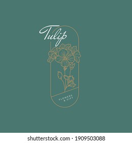 Abstract Flowers Vector Signs or Logo Templates. Retro Floral Illustration with Classy Typography. Feminine Logo. Modern Logo Template for florist, photographer, fashion blogger, design studio.
