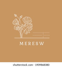 Abstract Flowers Vector Signs or Logo Templates. Retro Floral Illustration with Classy Typography. Feminine Logo. Modern Logo Template for florist, photographer, fashion blogger, design studio.