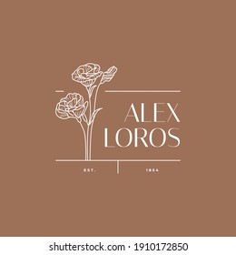 Abstract Flowers Vector Signs or Logo Templates. Retro Floral Illustration with Classy Typography. Feminine Logo. Modern Logo Template for florist, photographer, fashion blogger, design studio.