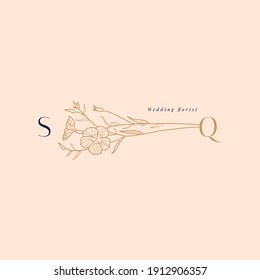 Abstract Flowers Vector Signs or Logo Templates. Retro Floral Illustration with Classy Typography. Feminine Logo. Modern Logo Template for florist, photographer, fashion blogger, design studio.
