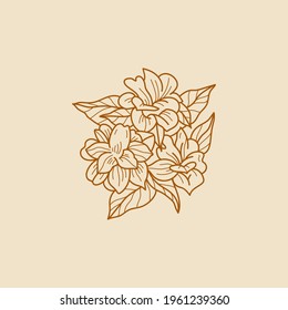 Abstract Flowers Vector Signs or Logo Templates. Retro Floral Illustration with Classy Typography. Feminine Logo. Modern Logo Template for florist, photographer, fashion blogger, design studio.