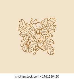 Señales de vectores de flores abstractas o plantillas de logotipos. Ilustración floral retro con tipografía clásica. Logo Femenino. Plantilla moderna de logotipo para florista, fotógrafo, blogger de moda, estudio de diseño.