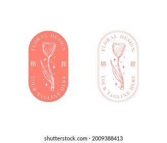 Abstrakte Blumen Vektorzeichen oder Logo-Vorlagen. Retro Floral Illustration mit klassischer Typografie. Frauenlogo