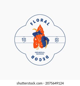 Abstract Flowers Vector Signs or Logo Templates. Retro Floral Illustration with Classy Typography. Feminine Logo. Modern Logo Template for florist, photographer, fashion blogger, design studio.