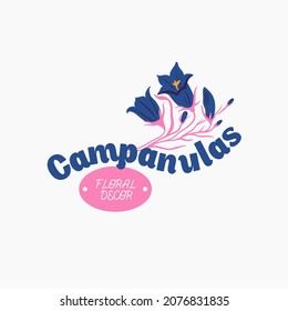 Abstract Flowers Vector Signs or Logo Templates. Retro Floral Illustration with Classy Typography. Feminine Logo. Modern Logo Template for florist, photographer, fashion blogger, design studio.