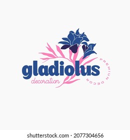 Abstract Flowers Vector Signs or Logo Templates. Retro Floral Illustration with Classy Typography. Feminine Logo. Modern Logo Template for florist, photographer, fashion blogger, design studio.