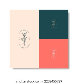 Señales de vectores de flores abstractas o plantillas de logotipos. Logo Femenino. Plantilla moderna de logotipo para florista, fotógrafo, organizador de bodas, estudio de diseño.