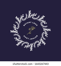 Abstract Flowers Vector wreath Templates. Retro Floral Illustration with Classy Typography. Feminine Logo. Modern Logo Template for florist, photographer, fashion blogger, design studio.