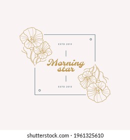 Abstract Flowers Women Vector Signs or Logo Templates. Retro Floral Illustration with Classy Typography. Feminine Logo. Modern Logo Template for florist, photographer, fashion blogger, design studio.