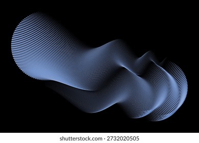 Ilustração de onda de partículas de ponto azul em um fundo escuro, representando grandes dados, tecnologia e ciberespaço.