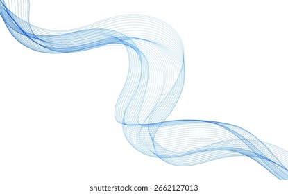 Abstract Flowing Blue Transparent Wave. Vector Abstract Smoke wavy Lines background.