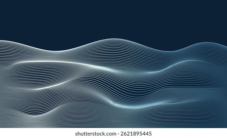 Abstract Flowing Blue Waves on Dark Blue Background for Modern Design, Suit for poster, Flyer, Banner and Brochure