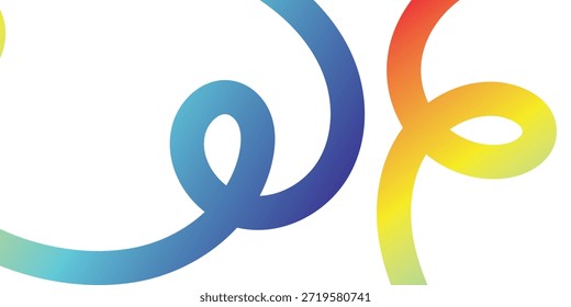 Abstract flowing curves with a smooth gradient transition from blue to yellow and red create a dynamic and modern design element on a stark white background