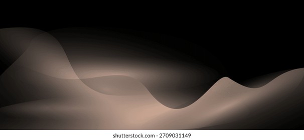 Abstractas diseño de paisaje de dunas de arena del desierto que fluye con fondo oscuro degradado, concepto de movimiento de onda suave. Ilustración vectorial para el Anuncio, Sitio web
