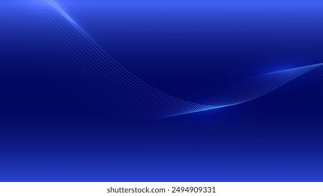 Abstractas flujo de partículas de punto patrón de onda de luz sobre fondo azul. Fondo de partícula de curva azul.