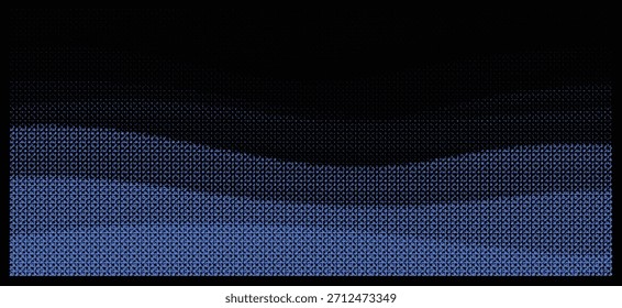 Abstrato fluxo de ondas pontuais em azul sobre fundo preto - ilustração de vetor de forma de onda de partícula dinâmica sobre fundo preto.