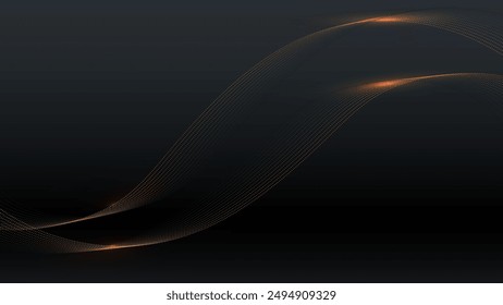 Abstract flowing dots particles light wave pattern on dark background. Dark wave dots.