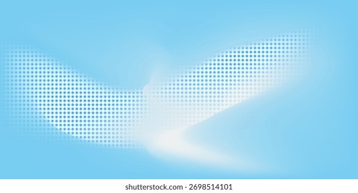 Abstract flowing dots particles wave pattern halftone gradient curve shape isolated on white background. Vector in concept of technology, science, music, medical and modern desktop screen wallpaper.