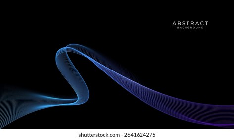 Abstract flowing dynamic wave lines in blue purple color isolated on black background. Futuristic technology concept. Suit for AI technology, digital, communication, website, flyer	