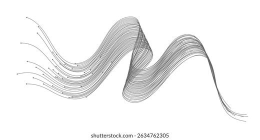 Líneas onduladas dinámicas de flujo Abstractas aisladas sobre fondo transparente. Elemento de movimiento digital para fondo de tecnología de diseño.