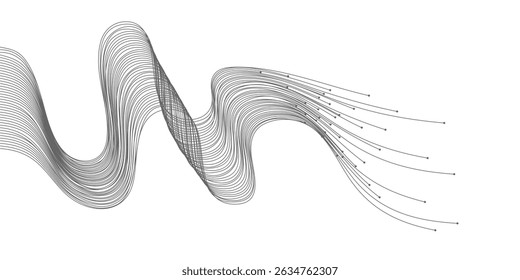 Abstract flowing dynamic wavy lines isolated on transparent background. Digital motion element for design technology background.