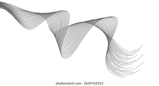 Abstract flowing dynamic wavy lines isolated on transparent background. Digital motion element for design technology background.