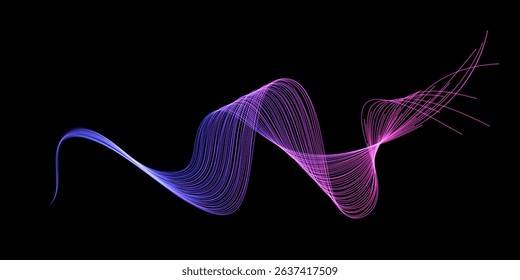 Abstract flowing dynamic wavy lines isolated on dark background. Digital motion element for design technology background.
